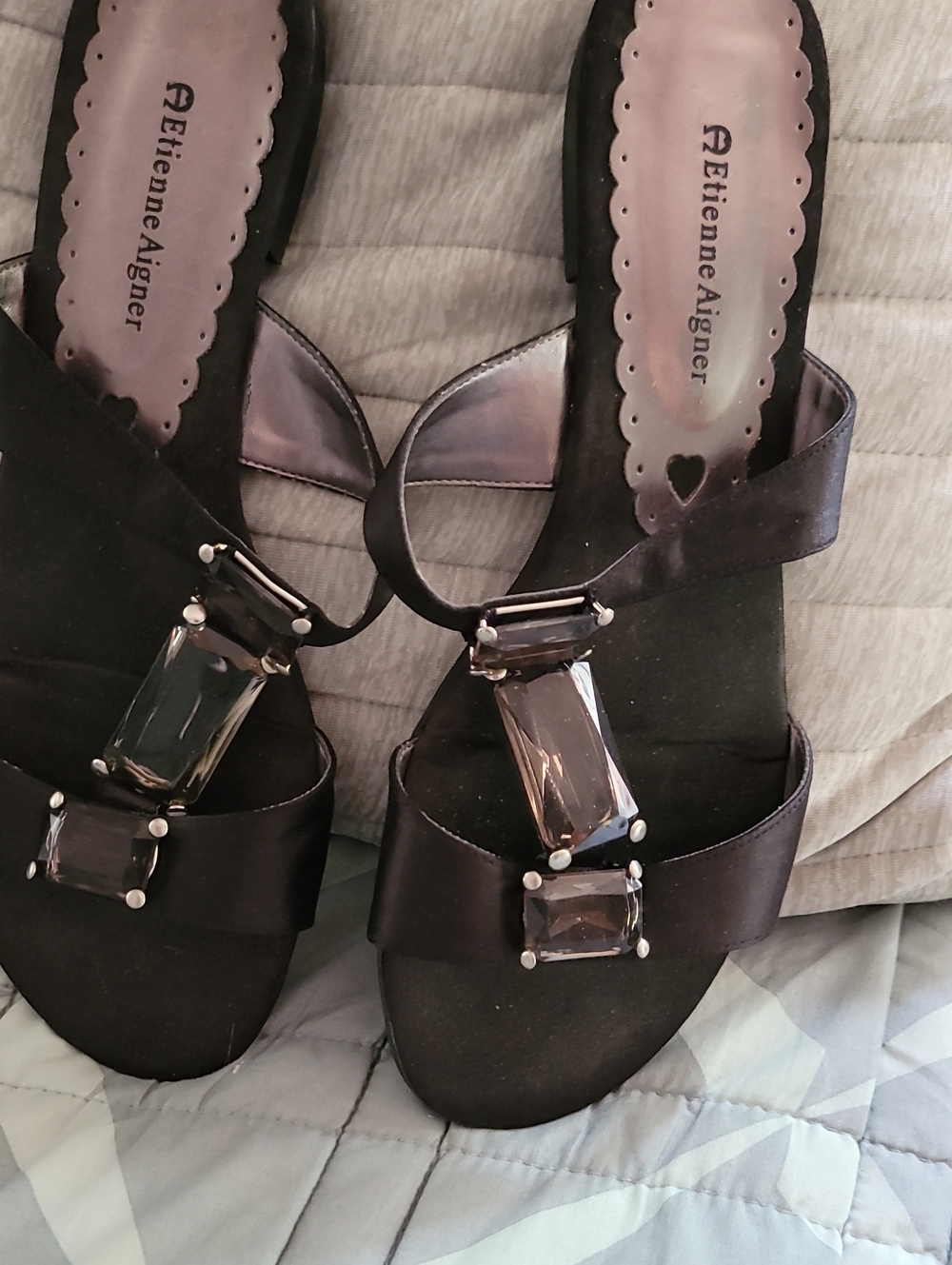 Etienne Aigner Black Jeweled Flat Sandals